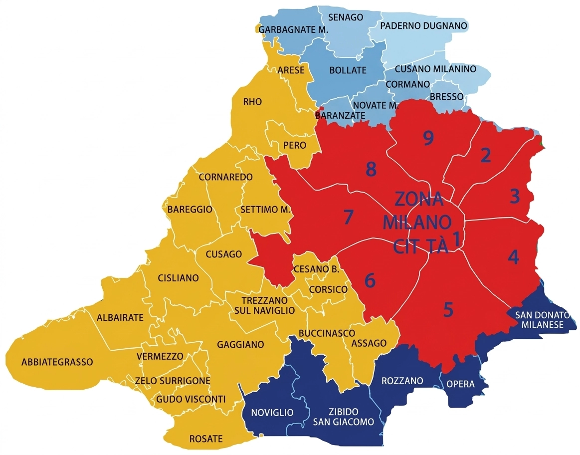Mappa della zona operativa per massaggio Tantra Yoni a domicilio a Milano e hinterland